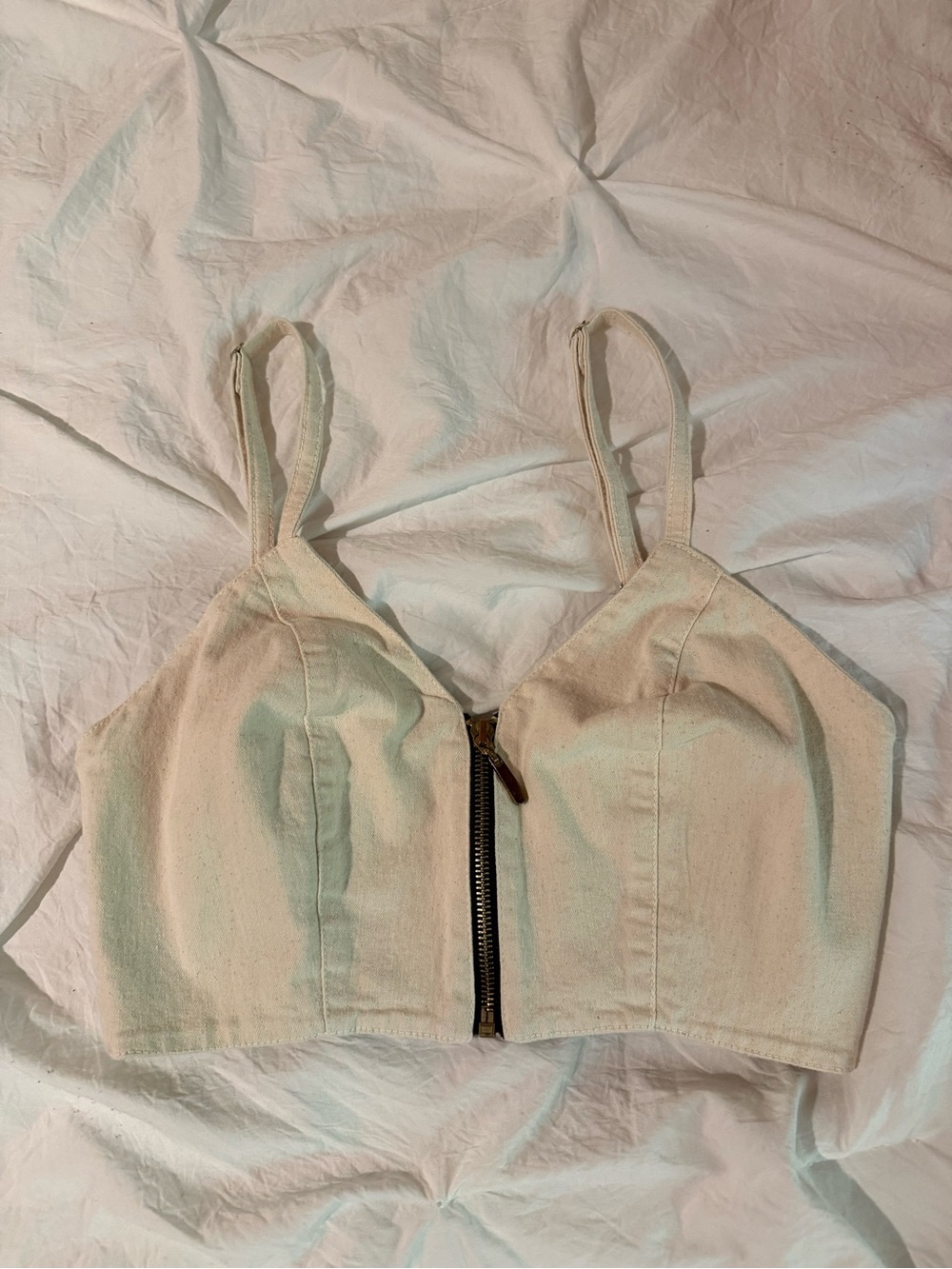 Cream Zip-Front Crop Top
